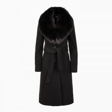 Dámsky vlnený kabát s odopínateľným golierom z polárnej líšky