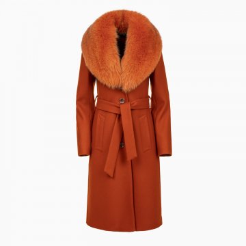 Dámsky vlnený kabát s odopínateľným golierom z polárnej líšky