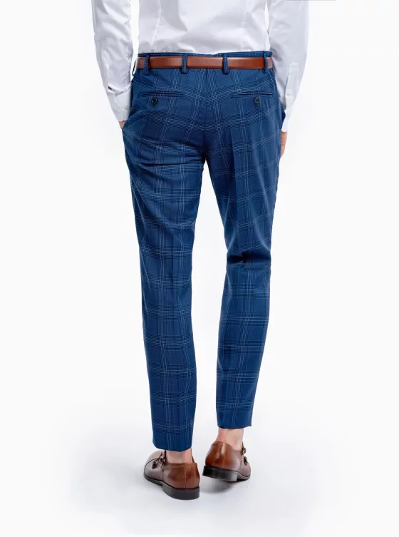 Pánske nohavice, 100% vlna, modro - biele káro